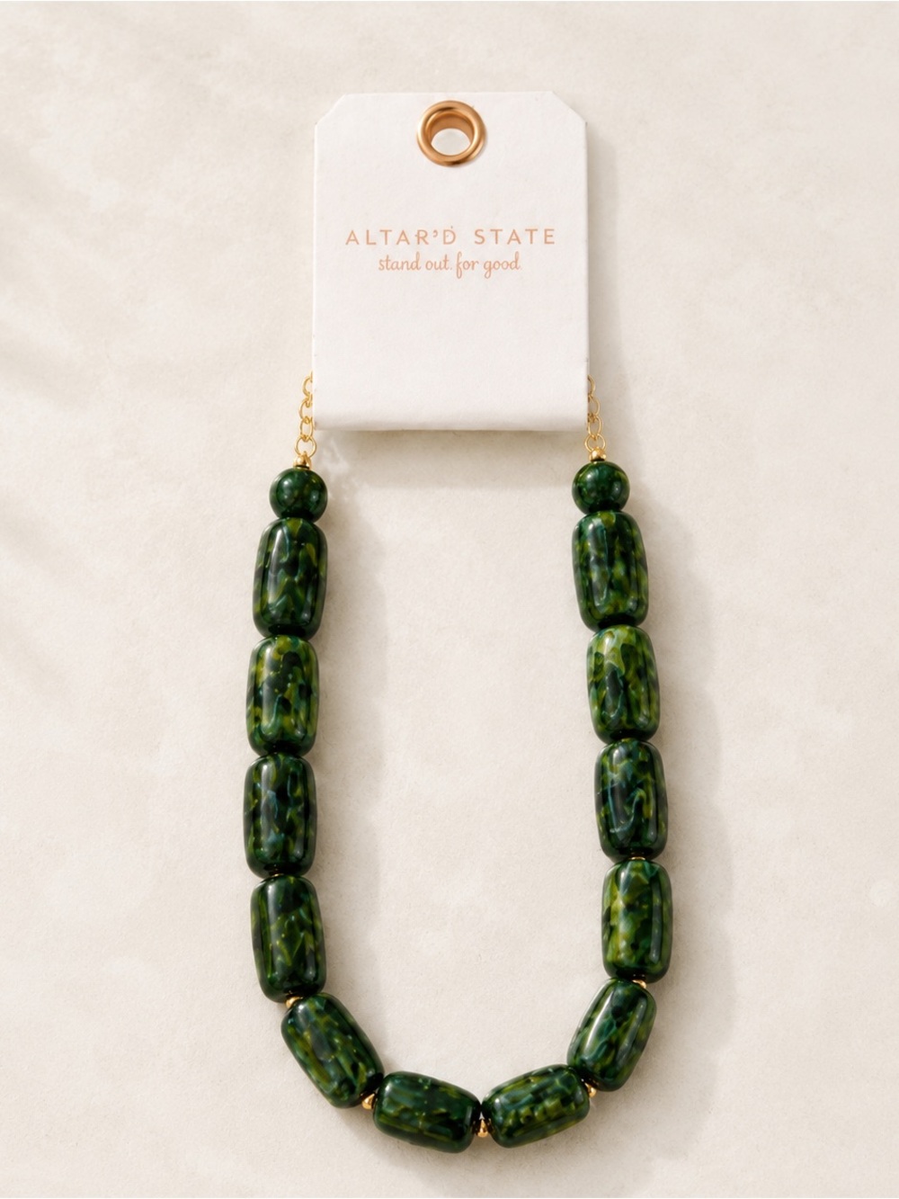 Altar’d State Green Marbled Resin Statement Necklace NWT Gold Tone